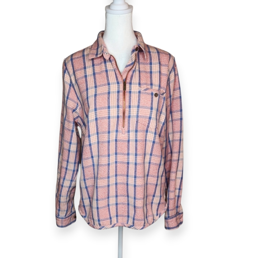 Toad&Co Pink and Blue Plaid Long-Sleeve Pullover Shirt